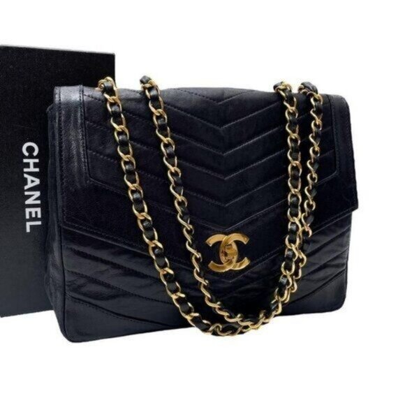 CHANEL 24K Classic Flap Bag Vintage Envelope Chevron Lambskin Leather Purse - Picture 1 of 11